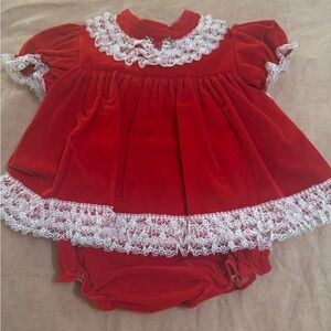 American Vintage Scarlet Velvet Dress with White Lace